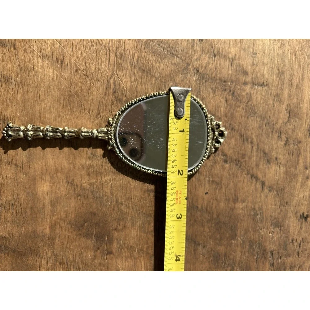 Vintage Ornate Hand Mirror Floral Scroll Gold Tone Vanity Mirror 5.5